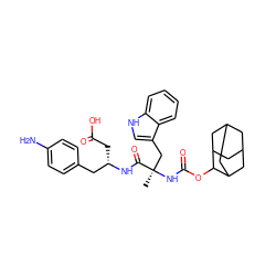 C[C@](Cc1c[nH]c2ccccc12)(NC(=O)OC1C2CC3CC(C2)CC1C3)C(=O)N[C@@H](CC(=O)O)Cc1ccc(N)cc1 ZINC000026501882