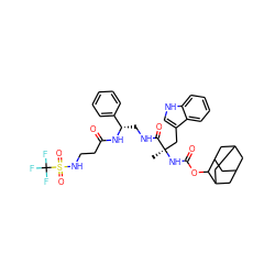 C[C@](Cc1c[nH]c2ccccc12)(NC(=O)OC1C2CC3CC(C2)CC1C3)C(=O)NC[C@H](NC(=O)CCNS(=O)(=O)C(F)(F)F)c1ccccc1 ZINC000027527067