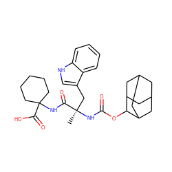 C[C@](Cc1c[nH]c2ccccc12)(NC(=O)OC1C2CC3CC(C2)CC1C3)C(=O)NC1(C(=O)O)CCCCC1 ZINC000013776519