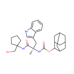 C[C@](Cc1c[nH]c2ccccc12)(NC(=O)OC1C2CC3CC(C2)CC1C3)C(=O)NC1(CO)CCCC1 ZINC000013776514