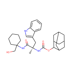 C[C@](Cc1c[nH]c2ccccc12)(NC(=O)OC1C2CC3CC(C2)CC1C3)C(=O)NC1(CO)CCCCC1 ZINC000013776517