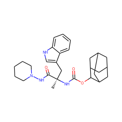 C[C@](Cc1c[nH]c2ccccc12)(NC(=O)OC1C2CC3CC(C2)CC1C3)C(=O)NN1CCCCC1 ZINC000013776498