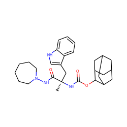 C[C@](Cc1c[nH]c2ccccc12)(NC(=O)OC1C2CC3CC(C2)CC1C3)C(=O)NN1CCCCCC1 ZINC000013776500