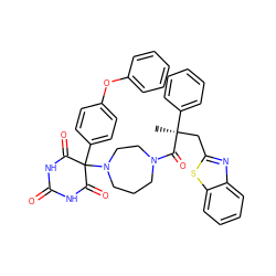 C[C@](Cc1nc2ccccc2s1)(C(=O)N1CCCN(C2(c3ccc(Oc4ccccc4)cc3)C(=O)NC(=O)NC2=O)CC1)c1ccccc1 ZINC000072105927