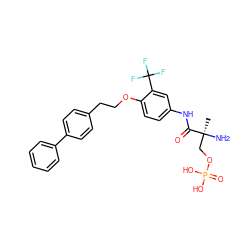 C[C@](N)(COP(=O)(O)O)C(=O)Nc1ccc(OCCc2ccc(-c3ccccc3)cc2)c(C(F)(F)F)c1 ZINC000049802611