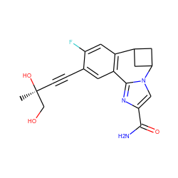 C[C@](O)(C#Cc1cc2c(cc1F)C1CC(C1)n1cc(C(N)=O)nc1-2)CO ZINC000205808601