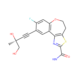 C[C@](O)(C#Cc1cc2c(cc1F)OCCc1sc(C(N)=O)nc1-2)CO ZINC000215739255