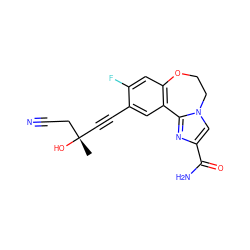 C[C@](O)(C#Cc1cc2c(cc1F)OCCn1cc(C(N)=O)nc1-2)CC#N ZINC000215751022