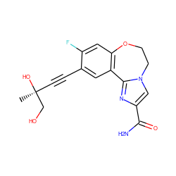 C[C@](O)(C#Cc1cc2c(cc1F)OCCn1cc(C(N)=O)nc1-2)CO ZINC000205798430