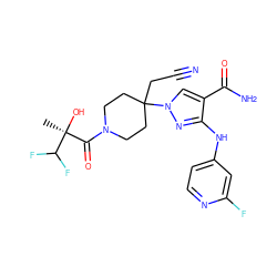 C[C@](O)(C(=O)N1CCC(CC#N)(n2cc(C(N)=O)c(Nc3ccnc(F)c3)n2)CC1)C(F)F ZINC000220996005