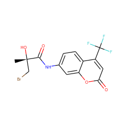 C[C@](O)(CBr)C(=O)Nc1ccc2c(C(F)(F)F)cc(=O)oc2c1 ZINC000013609030