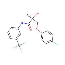 C[C@](O)(COc1ccc(F)cc1)C(=O)Nc1cccc(C(F)(F)F)c1 ZINC000148701716