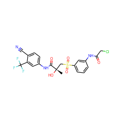 C[C@](O)(CS(=O)(=O)c1cccc(NC(=O)CCl)c1)C(=O)Nc1ccc(C#N)c(C(F)(F)F)c1 ZINC000013581011