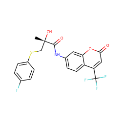 C[C@](O)(CSc1ccc(F)cc1)C(=O)Nc1ccc2c(C(F)(F)F)cc(=O)oc2c1 ZINC000013609018