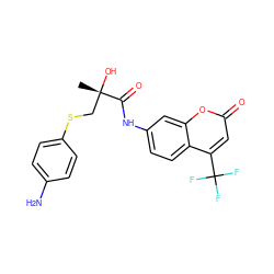 C[C@](O)(CSc1ccc(N)cc1)C(=O)Nc1ccc2c(C(F)(F)F)cc(=O)oc2c1 ZINC000013609024