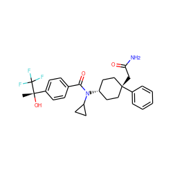 C[C@](O)(c1ccc(C(=O)N(C2CC2)[C@H]2CC[C@@](CC(N)=O)(c3ccccc3)CC2)cc1)C(F)(F)F ZINC000144635996