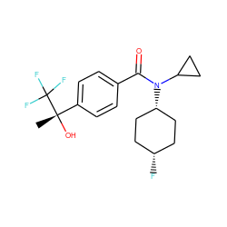 C[C@](O)(c1ccc(C(=O)N(C2CC2)[C@H]2CC[C@@H](F)CC2)cc1)C(F)(F)F ZINC000144004695