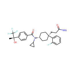 C[C@](O)(c1ccc(C(=O)N(C2CC2)[C@H]2CC[C@](CCC(N)=O)(c3ccccc3F)CC2)cc1)C(F)(F)F ZINC000253994959