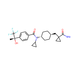 C[C@](O)(c1ccc(C(=O)N(C2CC2)[C@H]2CC[C@H](CC3(C(N)=O)CC3)CC2)cc1)C(F)(F)F ZINC000253669662