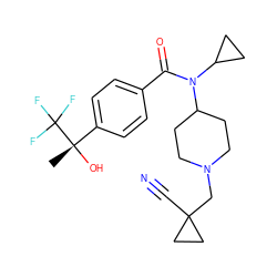 C[C@](O)(c1ccc(C(=O)N(C2CC2)C2CCN(CC3(C#N)CC3)CC2)cc1)C(F)(F)F ZINC000040848332