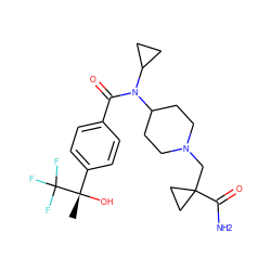 C[C@](O)(c1ccc(C(=O)N(C2CC2)C2CCN(CC3(C(N)=O)CC3)CC2)cc1)C(F)(F)F ZINC000037868583