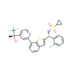 C[C@](O)(c1ccnc(-c2cccc3cc([C@H](NS(=O)(=O)C4CC4)c4ccccc4Cl)sc23)c1)C(F)(F)F ZINC000207251589