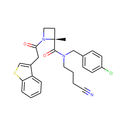 C[C@]1(C(=O)N(CCCC#N)Cc2ccc(Cl)cc2)CCN1C(=O)Cc1csc2ccccc12 ZINC000149197201