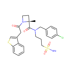 C[C@]1(C(=O)N(CCCS(N)(=O)=O)Cc2ccc(Cl)cc2)CCN1C(=O)Cc1csc2ccccc12 ZINC000149207241