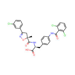 C[C@]1(C(=O)N[C@@H](Cc2ccc(NC(=O)c3c(Cl)cccc3Cl)cc2)C(=O)O)CC(c2cccc(Cl)c2)=NO1 ZINC000096271105