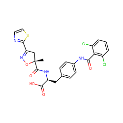 C[C@]1(C(=O)N[C@@H](Cc2ccc(NC(=O)c3c(Cl)cccc3Cl)cc2)C(=O)O)CC(c2nccs2)=NO1 ZINC000096271090