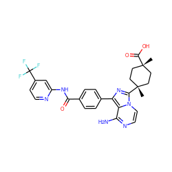 C[C@]1(C(=O)O)CC[C@@](C)(c2nc(-c3ccc(C(=O)Nc4cc(C(F)(F)F)ccn4)cc3)c3c(N)nccn32)CC1 ZINC001772601456