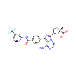 C[C@]1(C(=O)O)CC[C@@H](c2nc(-c3ccc(C(=O)Nc4cc(C(F)(F)F)ccn4)cc3)c3c(N)nccn23)C1 ZINC001772618501