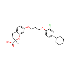 C[C@]1(C(=O)O)CCc2ccc(OCCCOc3ccc(C4CCCCC4)cc3Cl)cc2O1 ZINC000028120531