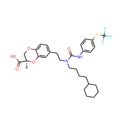 C[C@]1(C(=O)O)COc2ccc(CCN(CCCCC3CCCCC3)C(=O)Nc3ccc(SC(F)(F)F)cc3)cc2O1 ZINC000044406528