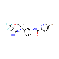 C[C@]1(C(F)(F)F)OC[C@@](C)(c2cccc(NC(=O)c3ccc(Br)cn3)c2)N=C1N ZINC000113655986