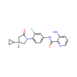 C[C@]1(C2CC2)CC(=O)N(c2ccc(NC(=O)c3ncccc3N)cc2Cl)C1 ZINC000653849324