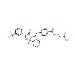 C[C@]1(C2CCCCC2)N[C@H](c2cccc(C(F)(F)F)c2)C(=O)N1CCc1ccc(C(=O)NCCC(=O)O)cc1 ZINC000143452416