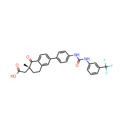 C[C@]1(CC(=O)O)CCc2cc(-c3ccc(NC(=O)Nc4cccc(C(F)(F)F)c4)cc3)ccc2C1=O ZINC000150178814