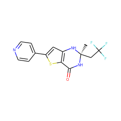 C[C@]1(CC(F)(F)F)NC(=O)c2sc(-c3ccncc3)cc2N1 ZINC000114221556