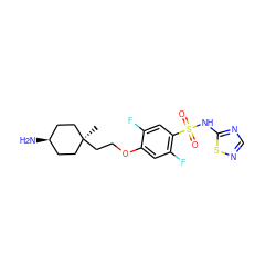 C[C@]1(CCOc2cc(F)c(S(=O)(=O)Nc3ncns3)cc2F)CC[C@@H](N)CC1 ZINC001772620147