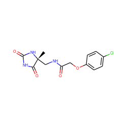 C[C@]1(CNC(=O)COc2ccc(Cl)cc2)NC(=O)NC1=O ZINC000219659463