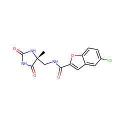 C[C@]1(CNC(=O)c2cc3cc(Cl)ccc3o2)NC(=O)NC1=O ZINC000299828030