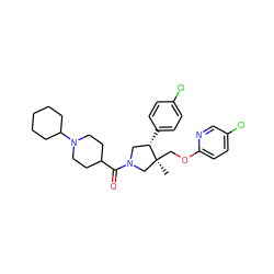 C[C@]1(COc2ccc(Cl)cn2)CN(C(=O)C2CCN(C3CCCCC3)CC2)C[C@@H]1c1ccc(Cl)cc1 ZINC000096170440