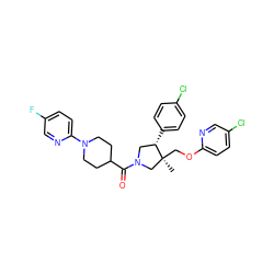 C[C@]1(COc2ccc(Cl)cn2)CN(C(=O)C2CCN(c3ccc(F)cn3)CC2)C[C@@H]1c1ccc(Cl)cc1 ZINC000096170448