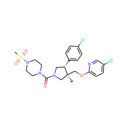 C[C@]1(COc2ccc(Cl)cn2)CN(C(=O)N2CCN(S(C)(=O)=O)CC2)C[C@@H]1c1ccc(Cl)cc1 ZINC000096170428