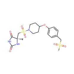 C[C@]1(CS(=O)(=O)N2CCC(Oc3ccc(CS(C)(=O)=O)cc3)CC2)NC(=O)NC1=O ZINC000096915380