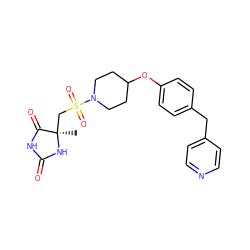 C[C@]1(CS(=O)(=O)N2CCC(Oc3ccc(Cc4ccncc4)cc3)CC2)NC(=O)NC1=O ZINC000096915383