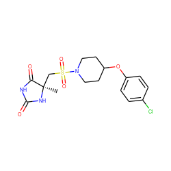 C[C@]1(CS(=O)(=O)N2CCC(Oc3ccc(Cl)cc3)CC2)NC(=O)NC1=O ZINC000059688698