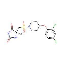 C[C@]1(CS(=O)(=O)N2CCC(Oc3ccc(Cl)cc3Cl)CC2)NC(=O)NC1=O ZINC000096915904