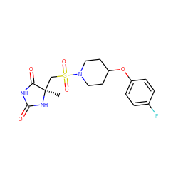 C[C@]1(CS(=O)(=O)N2CCC(Oc3ccc(F)cc3)CC2)NC(=O)NC1=O ZINC000059688976